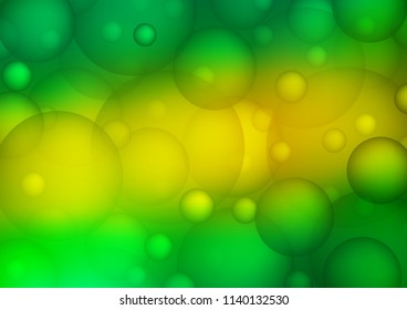 Light Green, Yellow vector template with circles. Blurred decorative design in abstract style with bubbles. The pattern can be used for ads, leaflets of liquid.