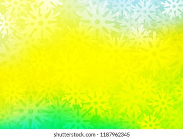 Light Green, Yellow vector template with ice snowflakes. Decorative shining illustration with snow on abstract template. The template can be used as a new year background.