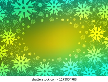 Light Green, Yellow vector template with ice snowflakes. Glitter abstract illustration with crystals of ice. New year design for your ad, poster, banner.