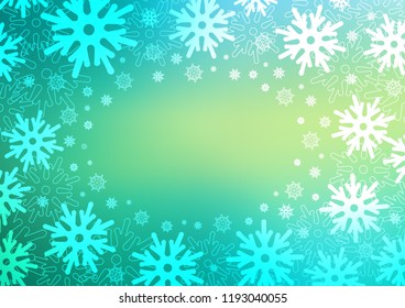 Light Green, Yellow vector template with ice snowflakes. Blurred decorative design in xmas style with snow. New year design for your business advert.