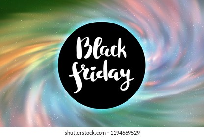 Light Green, Yellow vector template with a black hole, space. Gradient colorful illustration with a black hole, stars. Backdrop for super sales on Black Friday.