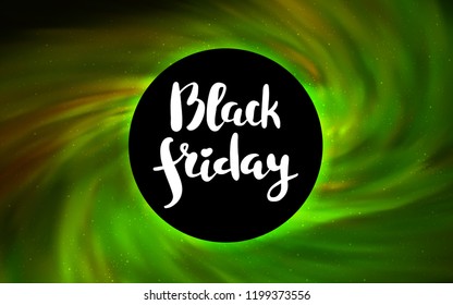 Light Green, Yellow vector template with a black hole, space. Decorative design in space style with a black hole. Backdrop for super sales on Black Friday.