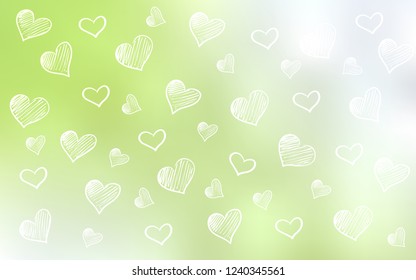 Light Green, Yellow vector template with doodle hearts. Illustration with hearts in love concept for valentine's day. Pattern for carnival, festival romantic leaflets.