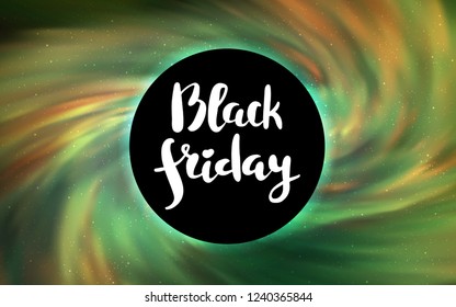 Light Green, Yellow vector template with a black hole, space. Colorful illustration of a black hole on a starry backdrop. Pattern for posters, banners of sales.