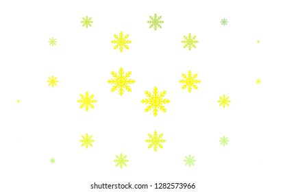 Light Green, Yellow vector template with ice snowflakes. Shining colored illustration with snow in christmas style. The pattern can be used for new year leaflets.
