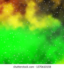 Light Green, Yellow vector template with neon stars. Decorative illustration with stars on abstract template. Design for your business promotion.