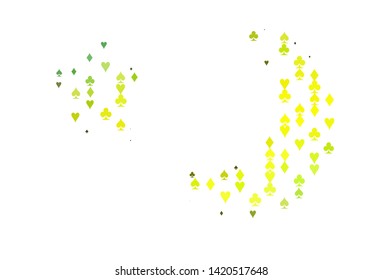 Light Green, Yellow vector template with poker symbols. Blurred decorative design of hearts, spades, clubs, diamonds. Smart design for your business advert of casinos.
