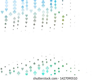 Light Green, Yellow vector template with poker symbols. Illustration with set of hearts, spades, clubs, diamonds. Smart design for your business advert of casinos.