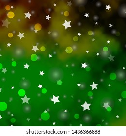 Light Green, Yellow vector template with circles, stars. Illustration with set of colorful abstract spheres, stars. Pattern for trendy fabric, wallpapers.