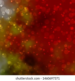 Light Green, Yellow vector template with circles, stars. Colorful illustration with gradient dots, stars. Pattern for trendy fabric, wallpapers.