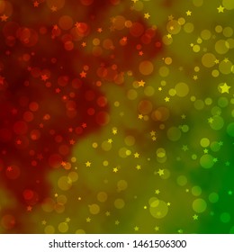 Light Green, Yellow vector template with circles, stars. Abstract illustration with colorful shapes of circles, stars. Template for business cards, websites.