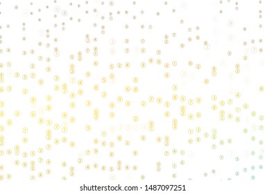 Light Green, Yellow vector template with isolated numerals. Modern geometrical illustration with numerals. Pattern for posters, banners of math books.