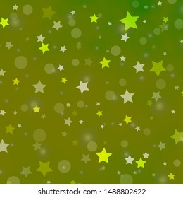Light Green, Yellow vector template with circles, stars. Abstract illustration with colorful shapes of circles, stars. Design for wallpaper, fabric makers.