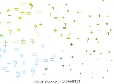 Light Green, Yellow vector template with math simbols. Modern geometrical illustration with numerals. Pattern for posters, banners of math books.