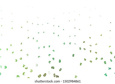 Light Green, Yellow vector template with currency. Modern abstract illustration with symbols of digital money. Template for ads of currency markets, bank loans.