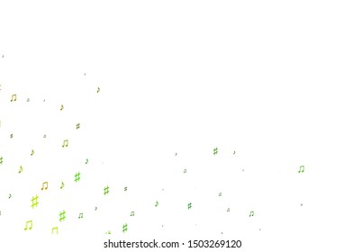 Light Green, Yellow vector template with musical symbols. Shining illustration of colorful gradient music notes. Pattern for websites of musicians.