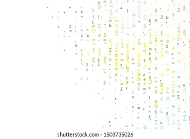 Light Green, Yellow vector template with math simbols. Modern geometrical illustration with numerals. Best design for your math college.