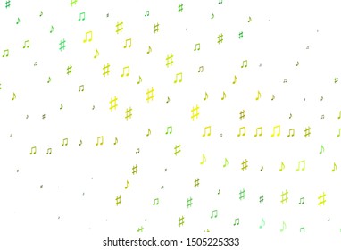 Light Green, Yellow vector template with musical symbols. Isolated colorful music keys on abstract background. Pattern for school ad, booklets.