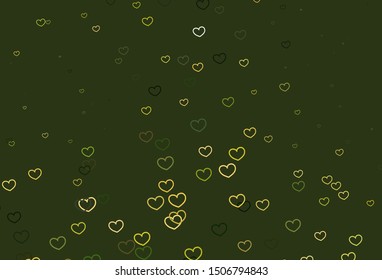 Light Green, Yellow vector template with doodle hearts. Beautiful colored illustration with hearts in celebration style. Template for Valentine's greeting postcards.
