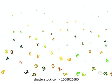 Light Green, Yellow vector template with currency. Shining colored illustration with currency signs. Pattern for trader ads, booklets, leaflets.
