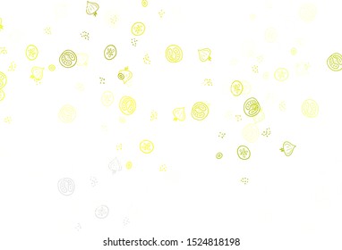 Light Green, Yellow vector template with organic meal. Glitter abstract sketch with gourmet food. Pattern for ads of breakfast, lunch, dinner.