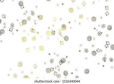 Light Green, Yellow vector template with organic meal. Illustration with set of fresh food in doodle style. Pattern for ad, booklets, leaflets of restaurants.