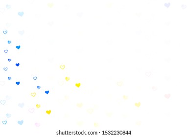 Light Green, Yellow vector template with doodle hearts. Glitter abstract illustration with colorful hearts in romantic style. Design for your business advert of anniversary.