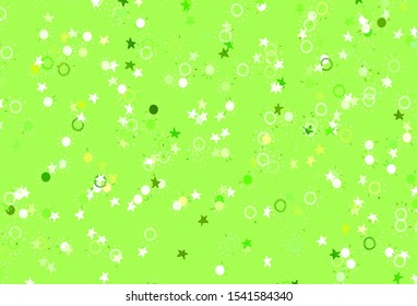 Light Green, Yellow vector template with doodle stars, suns. Modern geometrical abstract illustration with stars, suns. Pattern for futuristic ad, booklets.