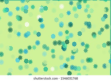 Light Green, Yellow vector template with ice snowflakes. Glitter abstract illustration with crystals of ice. New year design for your ad, poster, banner.