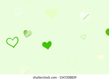 Light Green, Yellow vector template with doodle hearts. Illustration with hearts in love concept for valentine's day. Design for ad, poster, banner of Valentine Day.