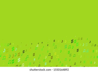 Light Green, Yellow vector template with musical symbols. Decorative design in abstract style with music shapes. Modern design for wallpapers.