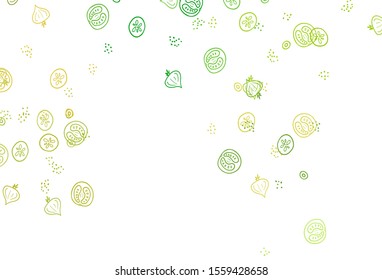 Light Green, Yellow vector template with organic meal. Illustration with set of fresh food in doodle style. Pattern for ad, booklets, leaflets of restaurants.