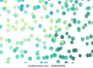 Light Green, Yellow vector template with ice snowflakes. Glitter abstract illustration with crystals of ice. New year design for your ad, poster, banner.