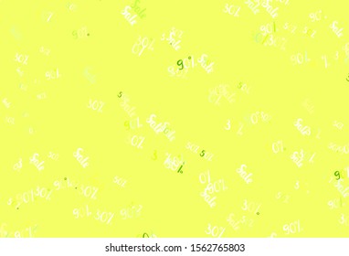 Light Green, Yellow vector template with 30, 50, 90% selling. Illustration with signs of sales on abstract template. Pattern for ads, posters, banners of sales.