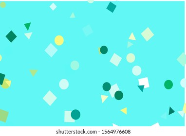 Light Green, Yellow vector template with crystals, circles, squares. Glitter abstract illustration with spheres, squares, lines. Template for wallpapers.