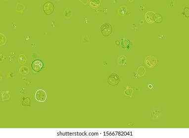 Light Green, Yellow vector template with organic meal. Illustration with set of fresh food in doodle style. Pattern for ad, booklets, leaflets of restaurants.