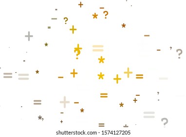 Light Green, Yellow vector template with math simbols. Colored mathematic signs with gradient on white background. Pattern for school, grammar websites.