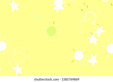 Light Green, Yellow vector template with doodle stars, suns. Shining illustration with stars, suns on abstract template. Best design for your ad, poster, banner.