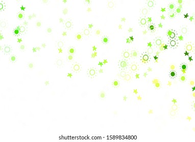 Light Green, Yellow vector template with doodle stars, suns. Modern geometrical abstract illustration with stars, suns. Pattern for futuristic ad, booklets.