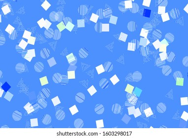 Light Green, Yellow vector template with crystals, circles, squares. Abstract illustration with colorful dots, lines, cubes. Modern template for landing page.