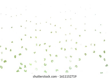 Light Green, Yellow vector template with currency. Colored symbols of currency on white background. Pattern for trader ads, booklets, leaflets.