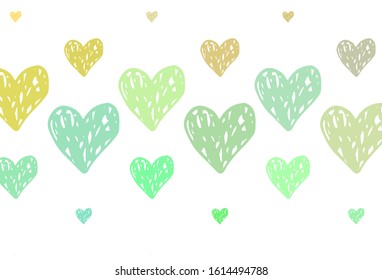 Light Green, Yellow vector template with doodle hearts. Beautiful celebration style hearts on abstract illustration. Design for celebrating of Valentine Day.