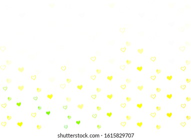 Light Green, Yellow vector template with doodle hearts. Blurred decorative design in doodle style with hearts. Design for ad, poster, banner of Valentine Day.