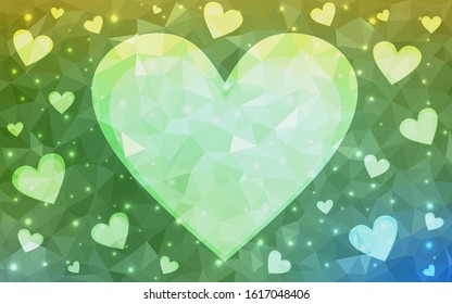 Light Green, Yellow vector  template with doodle hearts. Beautiful colored illustration with hearts in celebration style. Pattern for marriage gifts, congratulations.