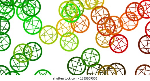 Light Green, Yellow vector template with esoteric signs. Retro design in abstract style with witchcraft forms. Background for esoteric, mystic designs.