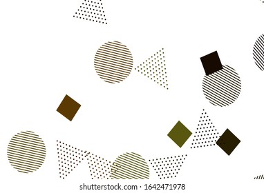 Light Green, Yellow vector template with crystals, circles, squares. Decorative design in abstract style with lines, dots, cubes. Pattern for commercials.
