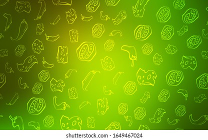 Light Green, Yellow vector template with organic meal. Beautiful colored illustration with food in doodle style. Doodle design for your business advert of cafes.