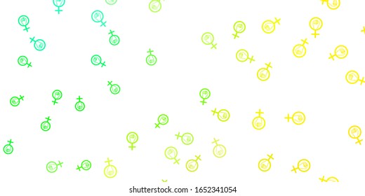 Light Green, Yellow vector template with businesswoman signs. Colorful illustration with gradient feminism shapes. Simple design for your web site.