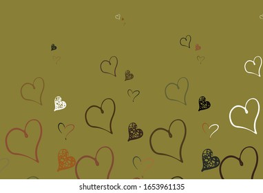 Light Green, Yellow vector template with doodle hearts. Decorative design with hearts in simple style . Pattern for carnival, festival romantic leaflets.