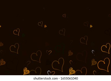 Planta vectorial amarillo verde claro con corazones de garabatos. Hermosos corazones abstractos sobre fondo de gradiente colorido. Patrón de anuncios de San Valentín, folletos.